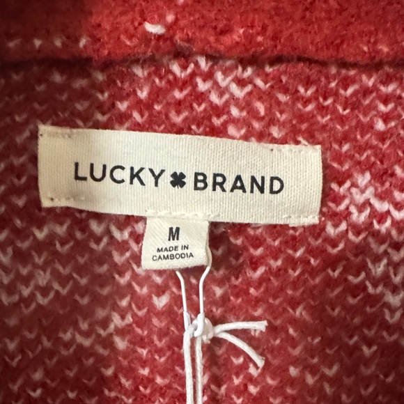 NWT Lucky Brand Red Patterned Cardigan, size Medium - Picture 3 of 6